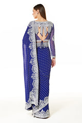 Blue Georgette Pearl Embroidered Saree
