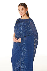 Blue Georgette Zaynab Embroidered Saree