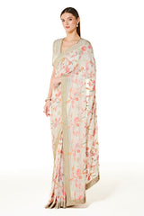 Ivory Georgette Zaynab Concept Saree With Blouse