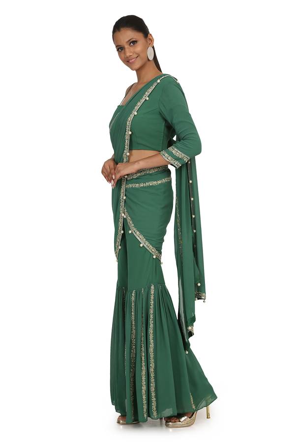 ASPARAGUS G-60 SHARARA WITH DRAPE WITH BLOUSE SET