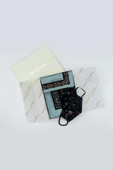 Black & Grey Mughal Garden Print Pocket Square and Mask Gift Box