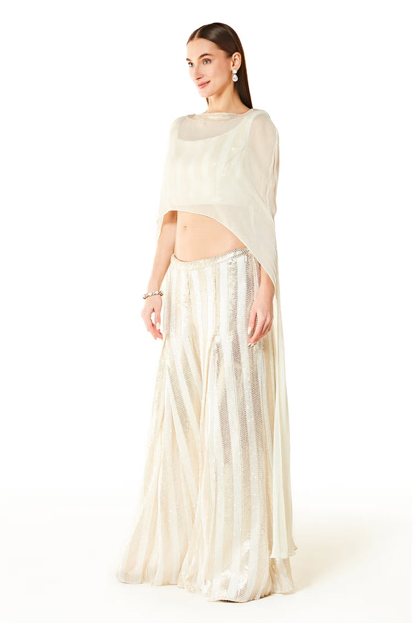 Ivory Adha Net Cape And Palazzo Set