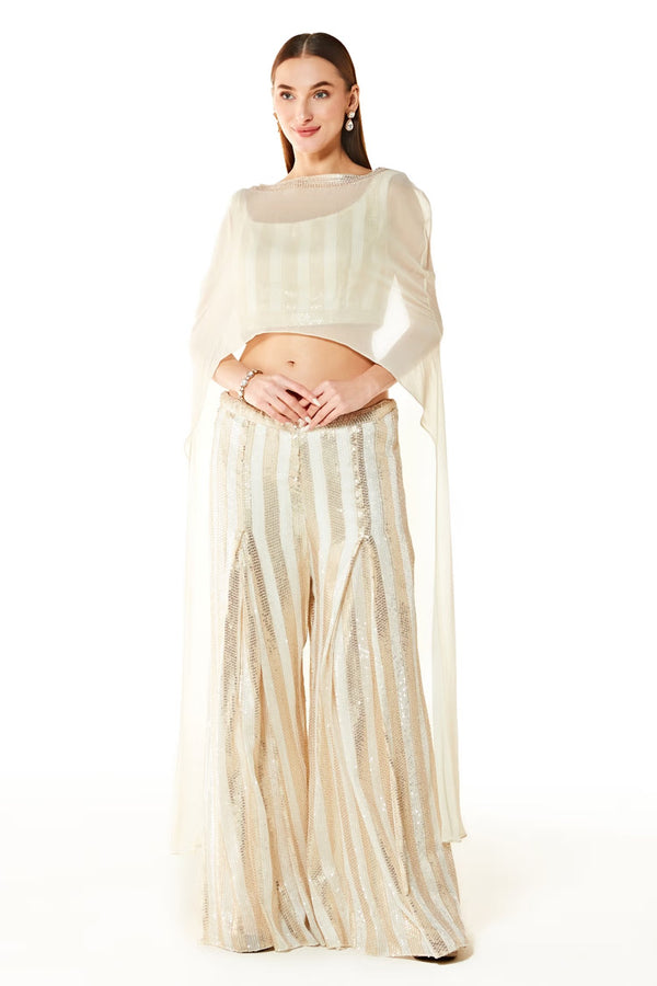 Ivory Adha Net Cape And Palazzo Set