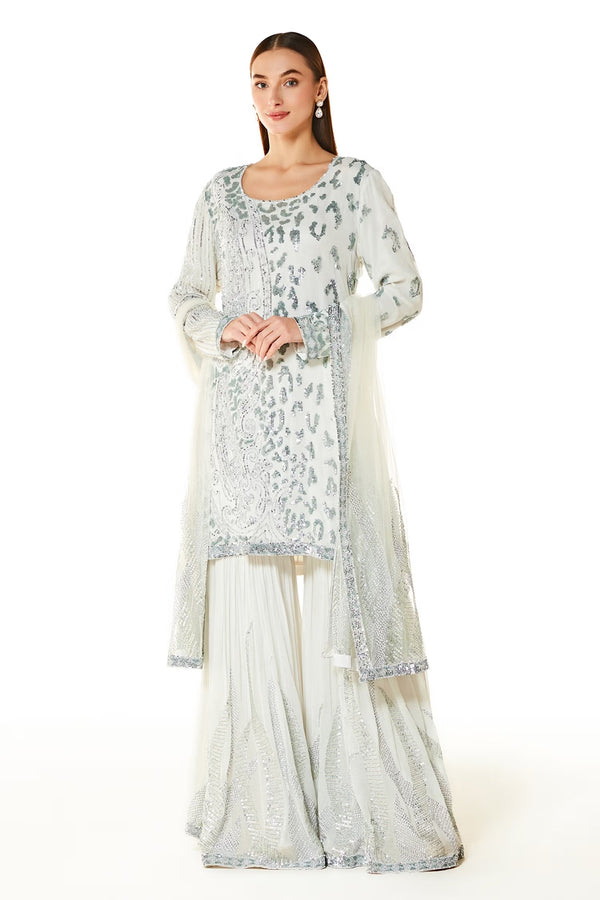 Off White Ayat Hand Embroidered Kurta Gharara Set