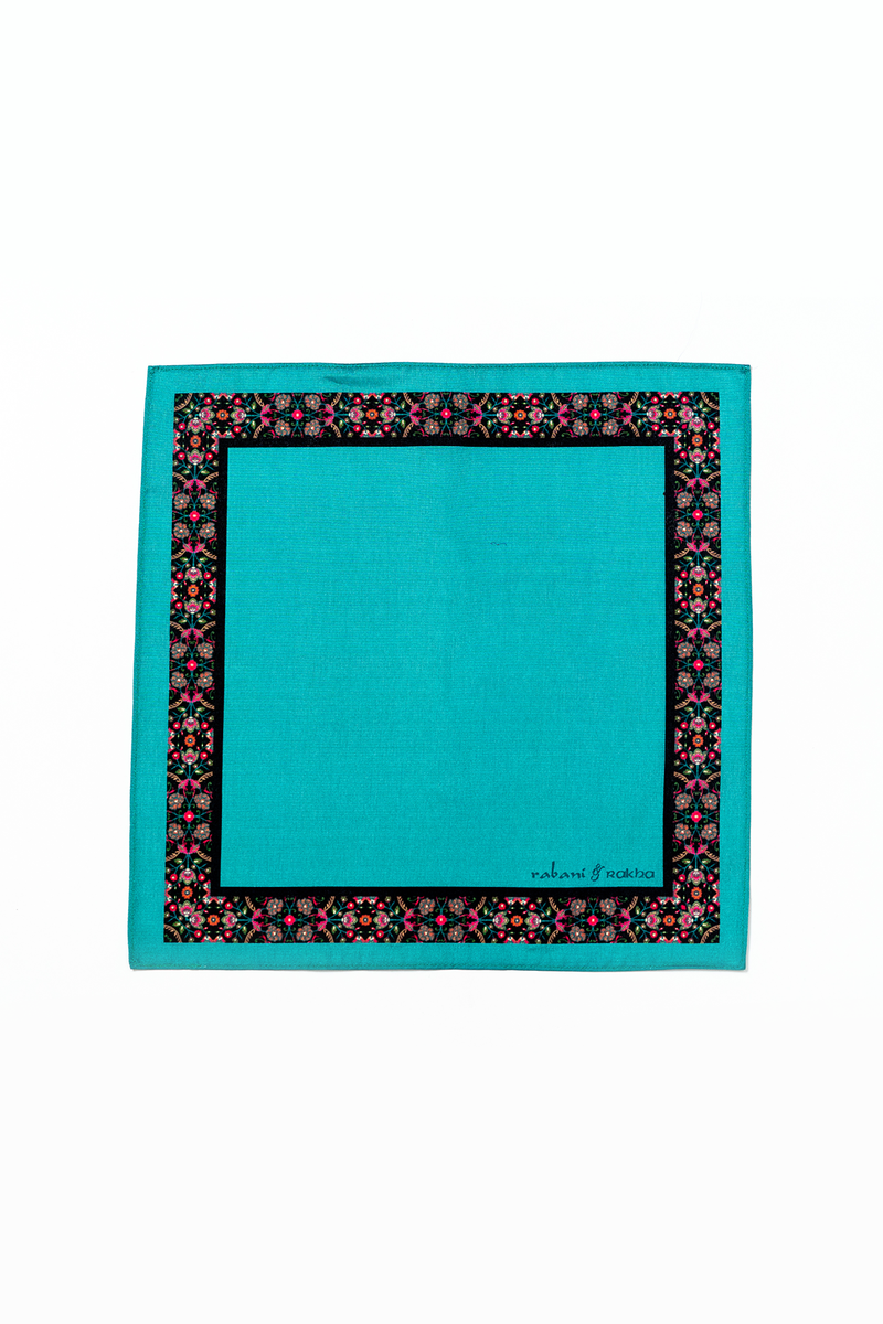 Slate Blue, Green, & Canary Blue Printed Pocket Square Gift Box