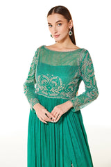 Green Adah Hand Embroidered Anarkali And Pant Set