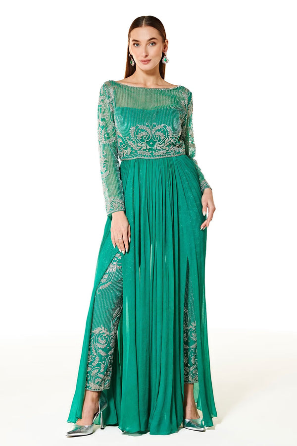 Green Adah Hand Embroidered Anarkali And Pant Set