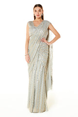 Silver Georgette Sairaa Saree With Blouse