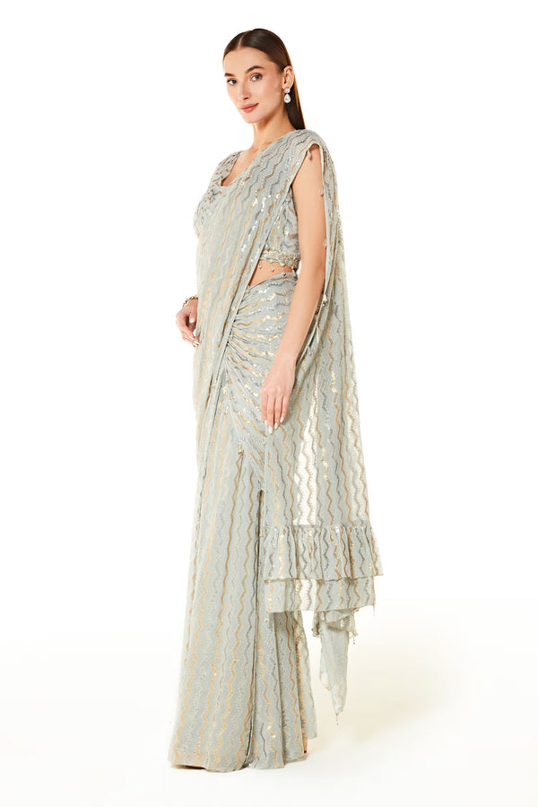 Silver Georgette Sairaa Saree With Blouse