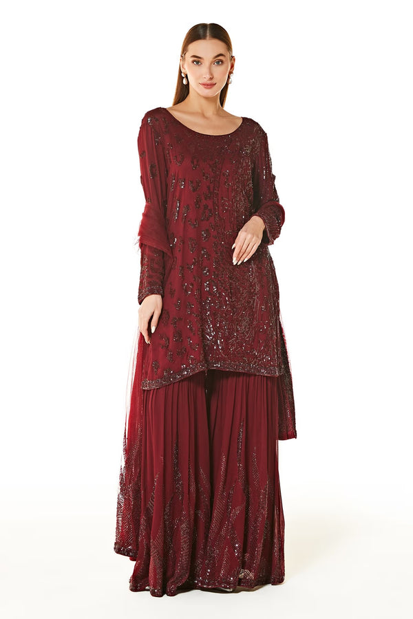 Maroon Ayat Embroidered Kurta Gharara Set