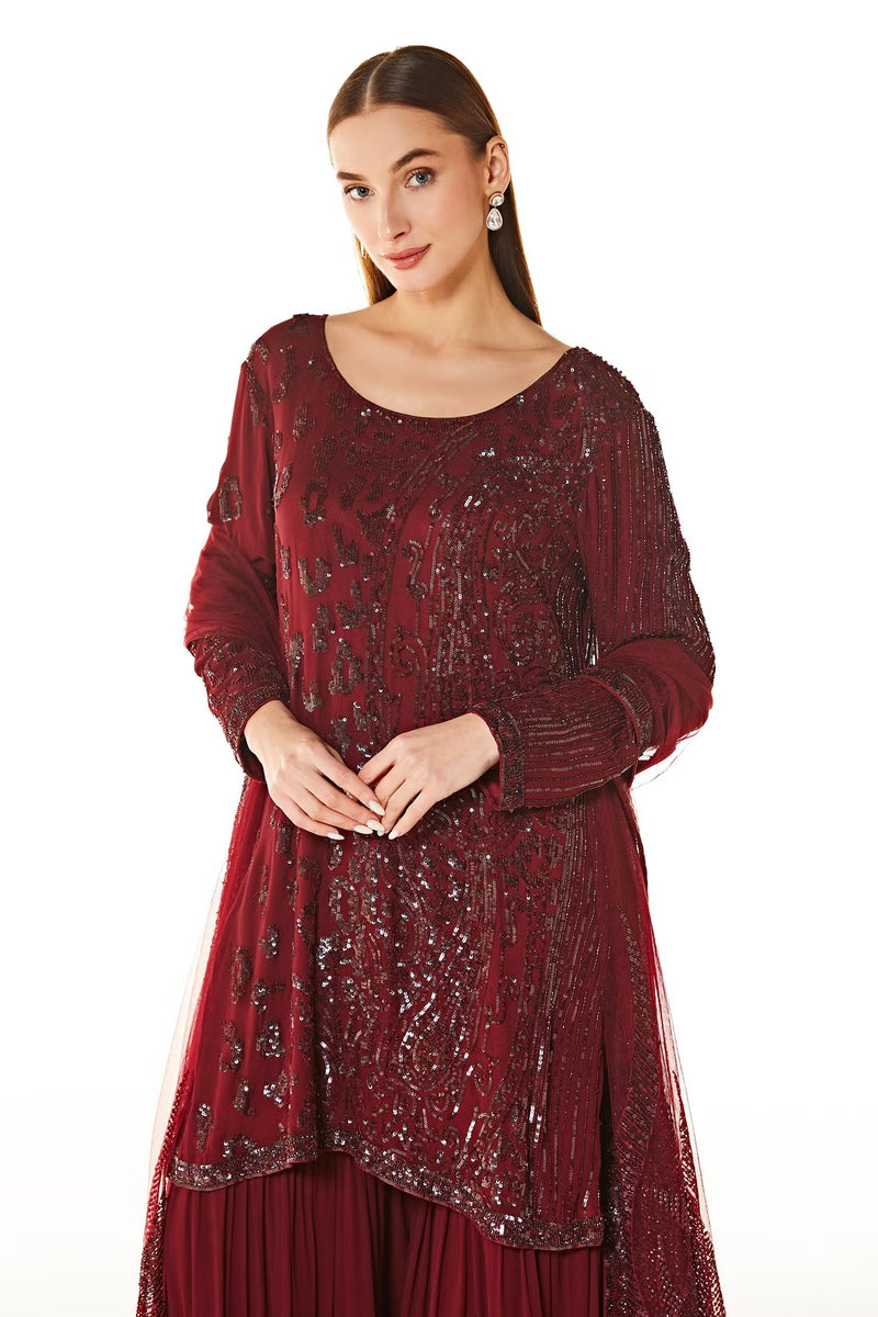 Maroon Ayat Embroidered Kurta Gharara Set