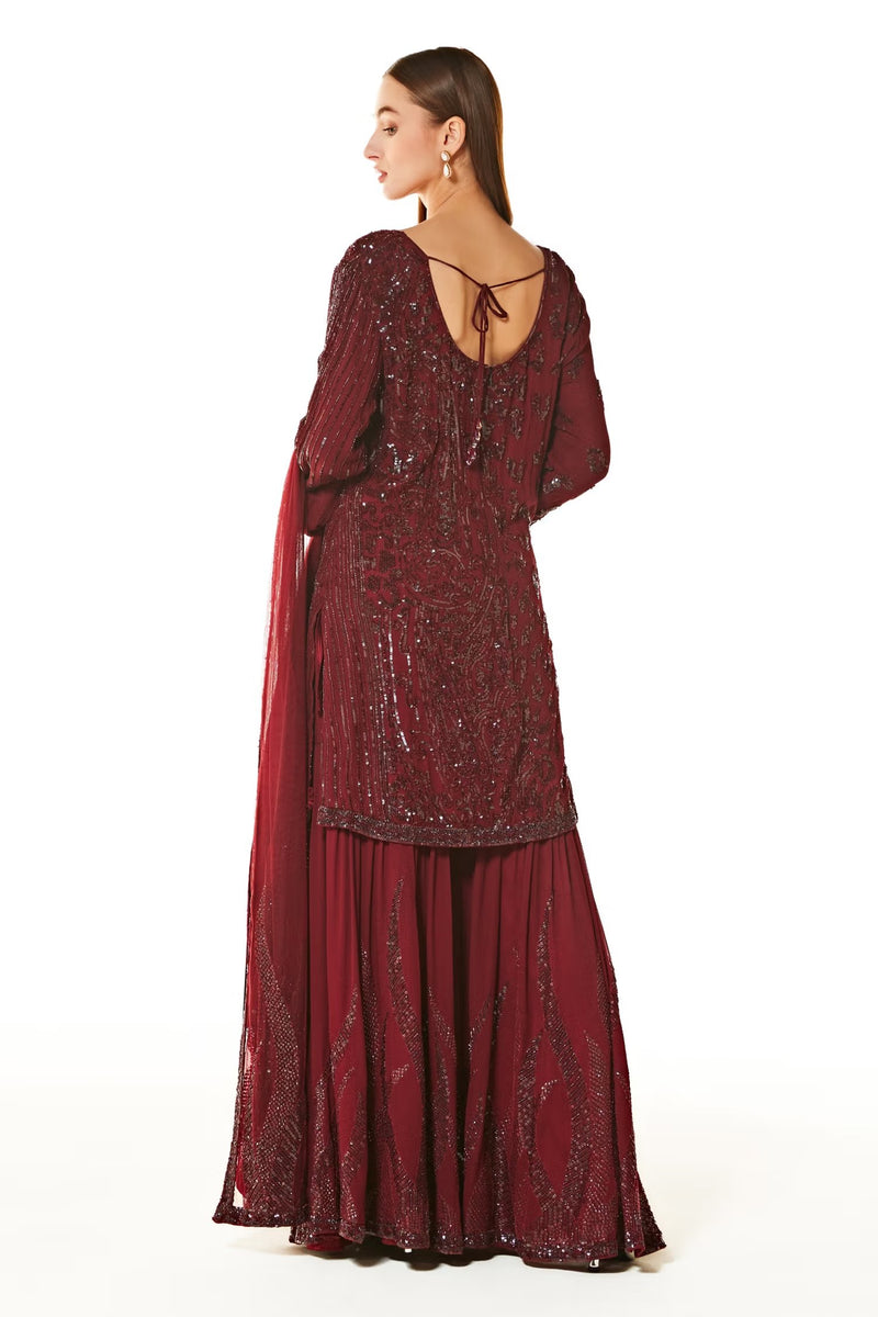 Maroon Ayat Embroidered Kurta Gharara Set