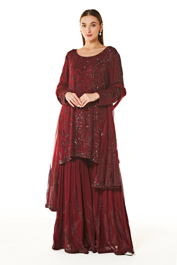 Maroon Ayat Embroidered Kurta Gharara Set