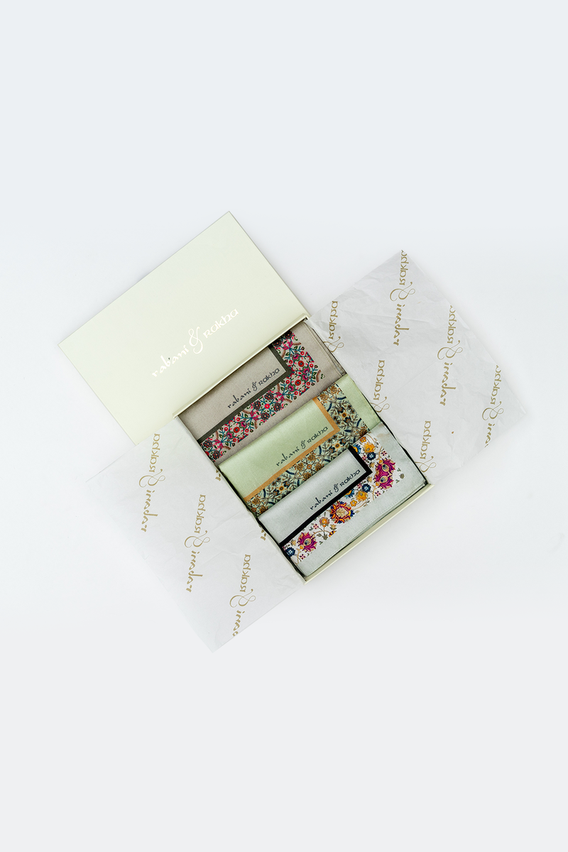 Dull Grey, Mint, & Silver Printed Pocket Square Gift Box