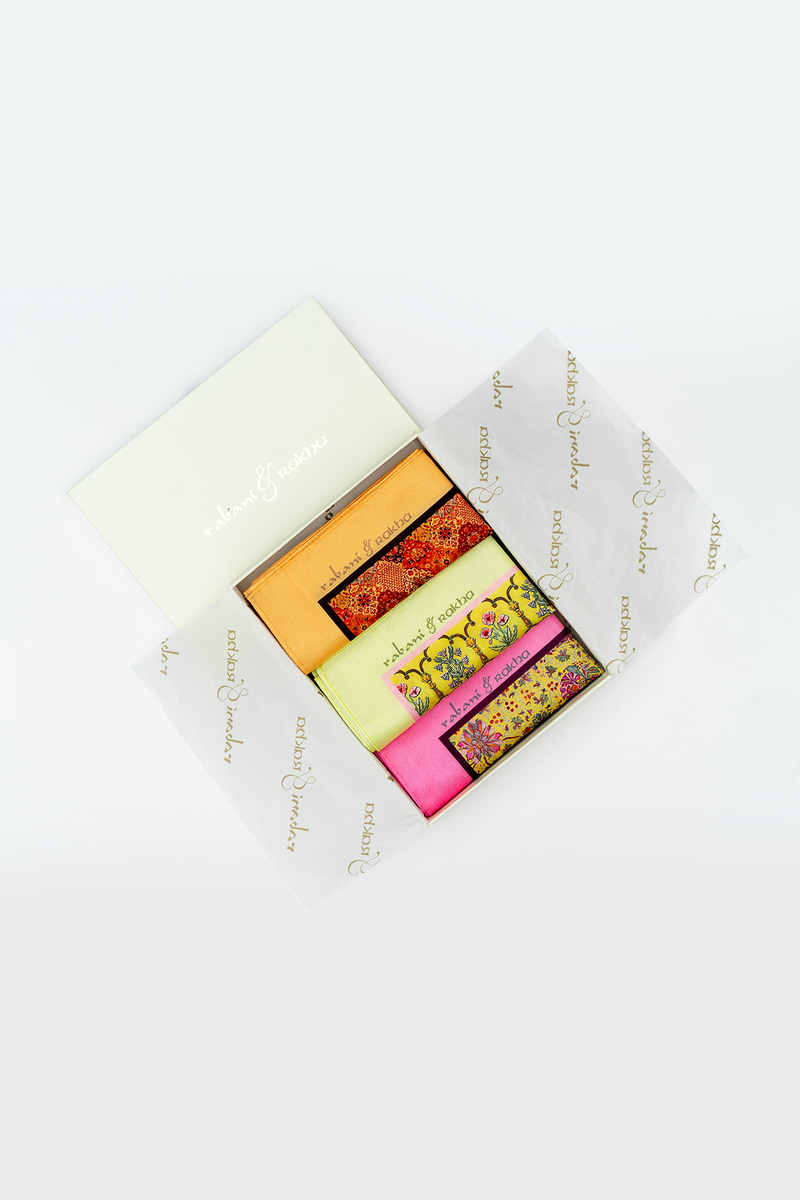 Saffron, Yellow, & Pink Printed Pocket Square Gift Box