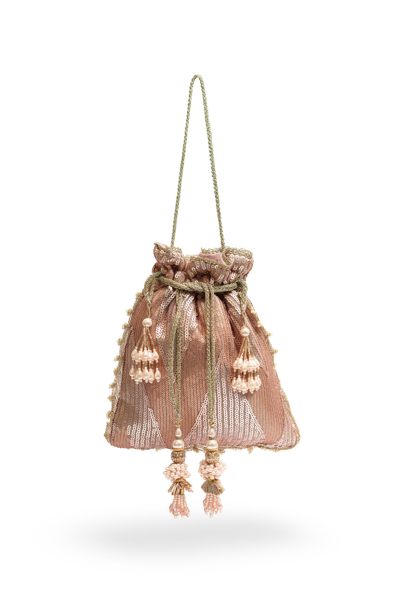 Two Toned Copper Sequin Patterned Design Potli Bag