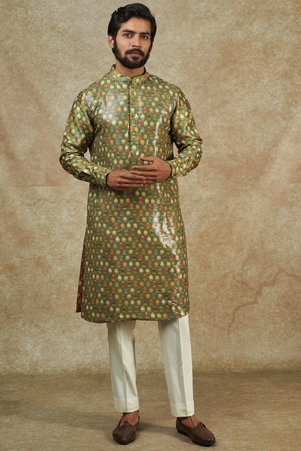 Green Dupion Silk Printed Sheeting Kurta set