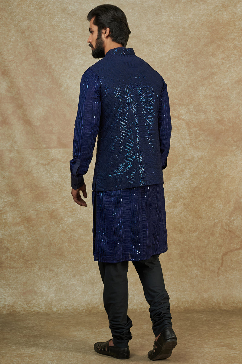 Blue Georgette Embroidered Bundi Jacket