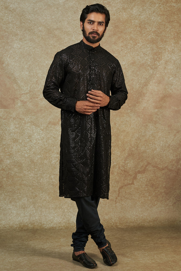 Black Georgette Embroidered Kurta Set