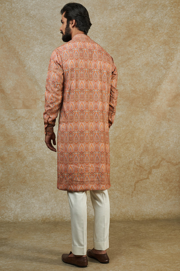 Peach Georgette Printed Sheeting Kurta Set