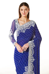 Blue Georgette Pearl Embroidered Saree