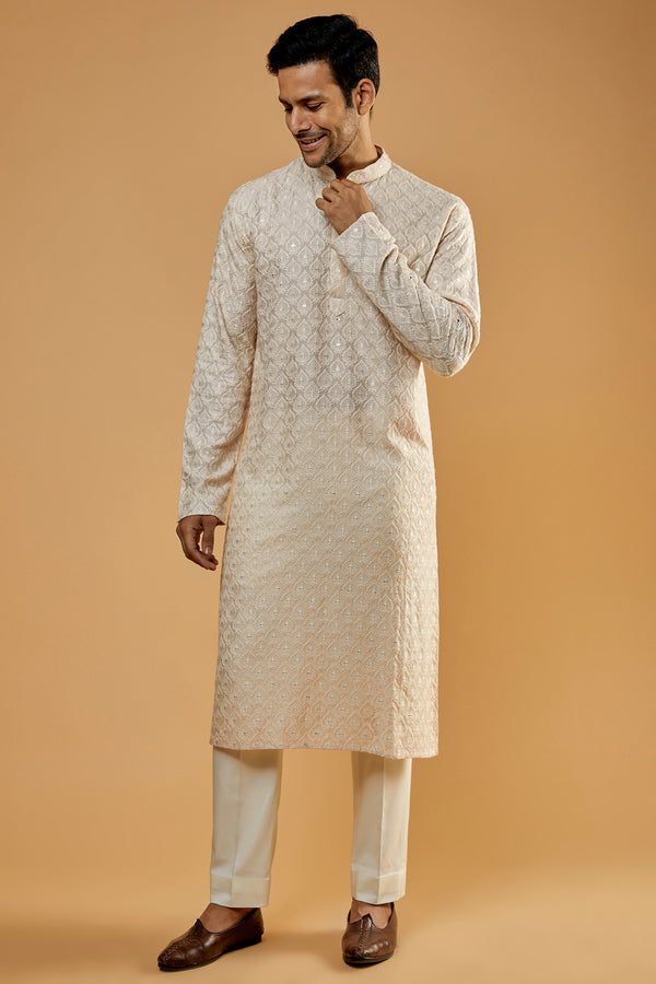 Ivory Georgette Chikankari Embroidered Kurta Set