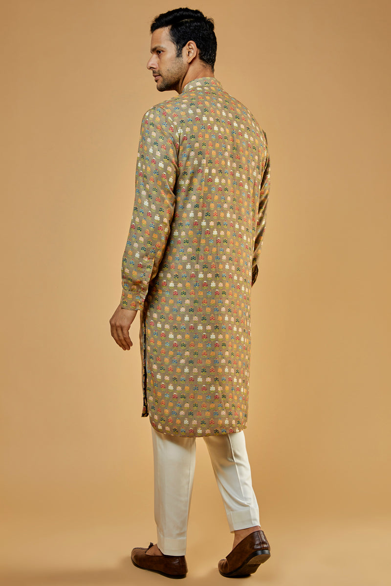 Gold Dupion Printed Sheeting  Kurta Set