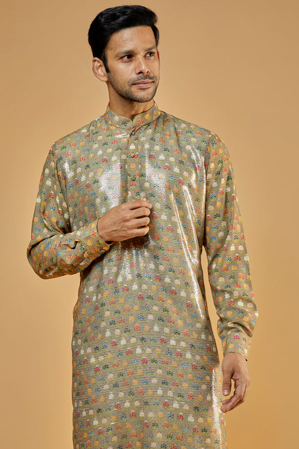 Gold Crepe Printed Sheeting Kurta Set