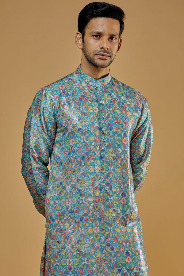 Multi-Colored Dupion Printed Sheeting  Kurta set