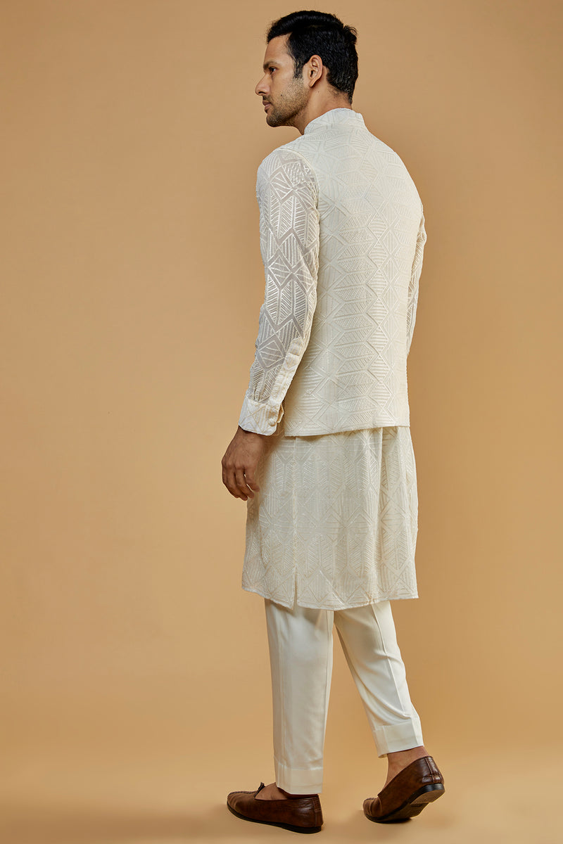 Ivory Georgette Embroidered Jacket.