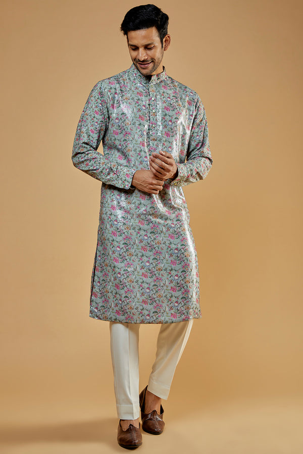 Multi-Colored Dupion Printed Sheeting Kurta Set