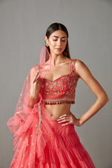 Fresh Pink Tiered Lehenga Set