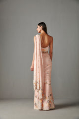 Blush Pink Stitched Saree Set