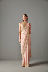 Pink Embellished Saree Set