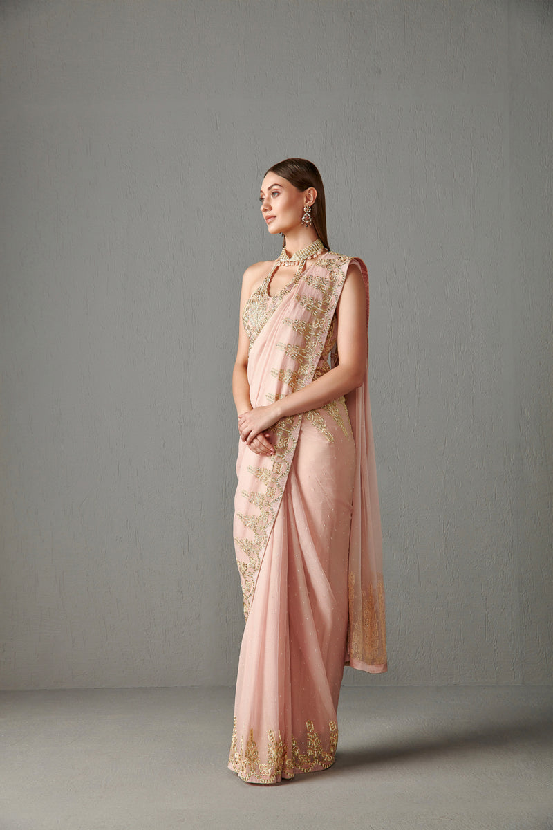 Pink Embellished Saree Set