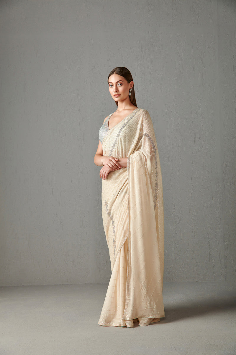Ivory Embellished Saree Set