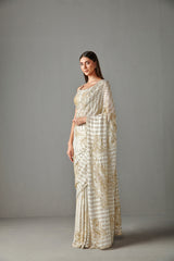 Ivory Sequins Embroidered Saree Set