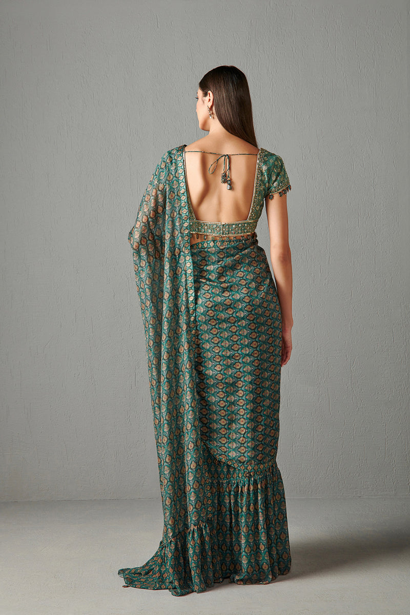 Emerald Draped Saree Set