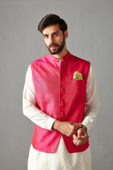 Rani Pink Bundi Jacket With Kurta Set
