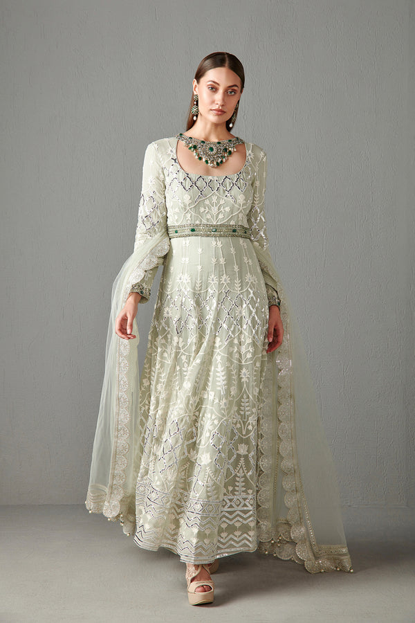 Sage Green Embellished Anarkali Set