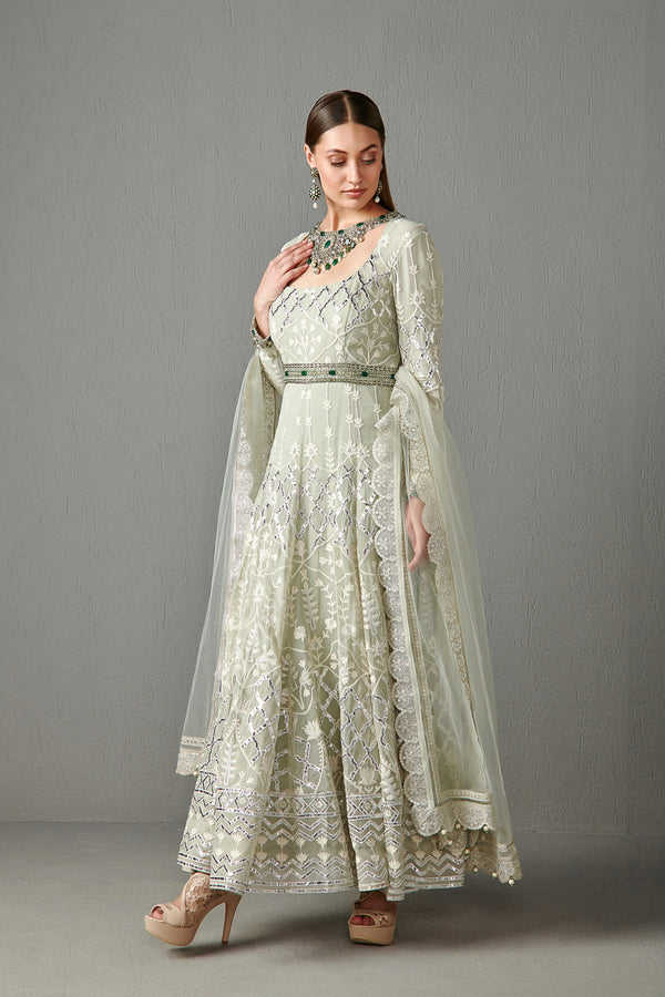 Sage Green Embellished Anarkali Set