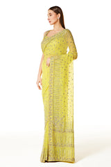 Yellow Zaynab Saree With Embroidered Blouse