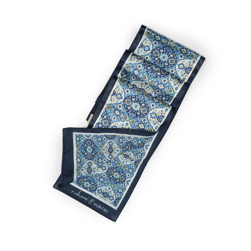 Dark Blue Satin Printed Pocket Square & Neck Stole Gift Box