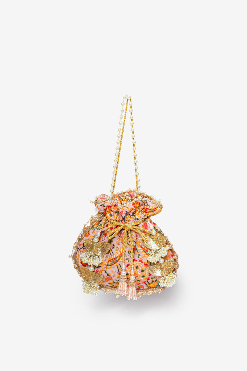 Pink Resham Embroidered Potli Bag