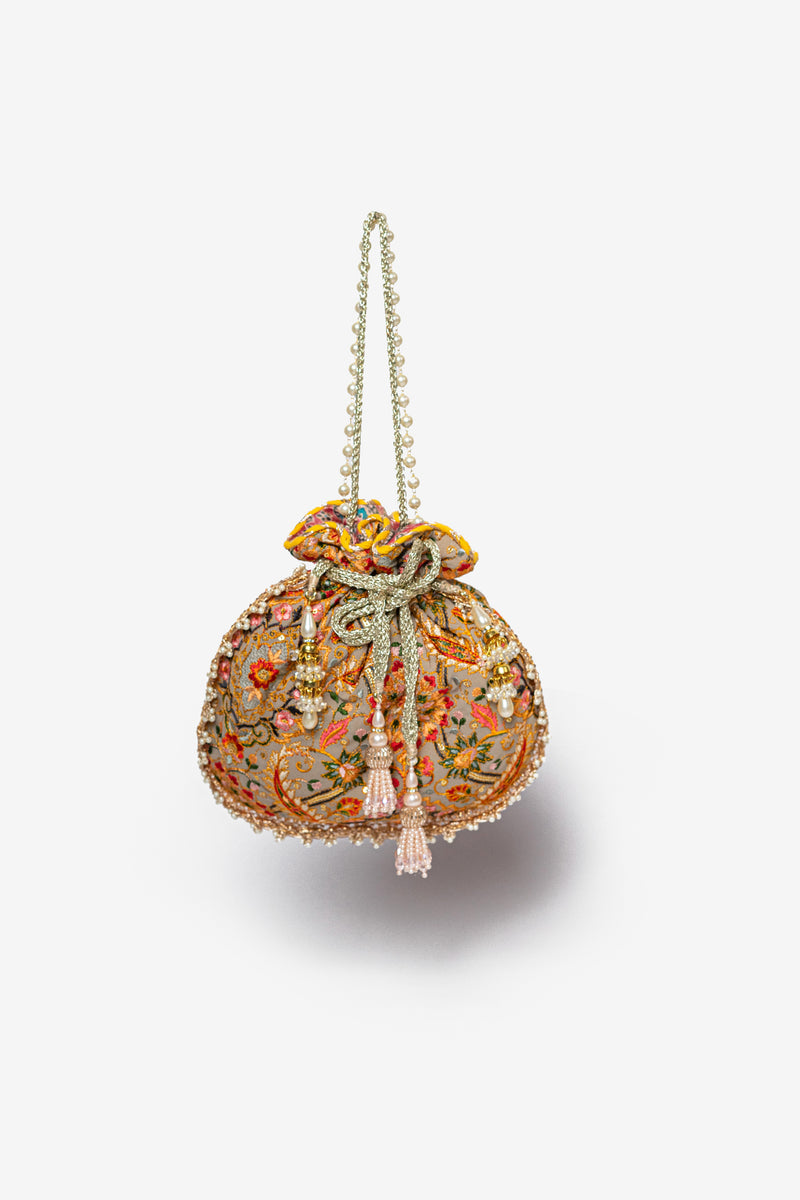 Sand Resham Embroidered Potli Bag