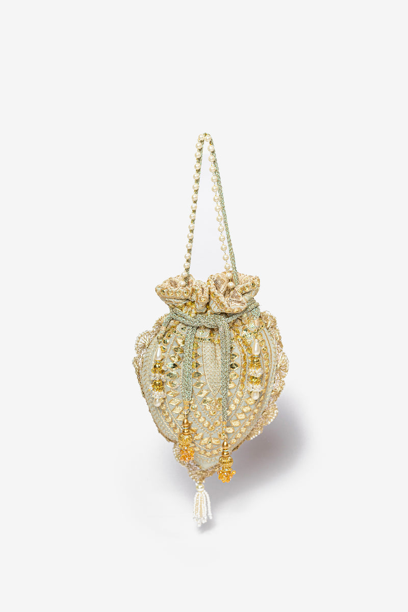 Aqua & Golden Gota Embroidered Potli Bag